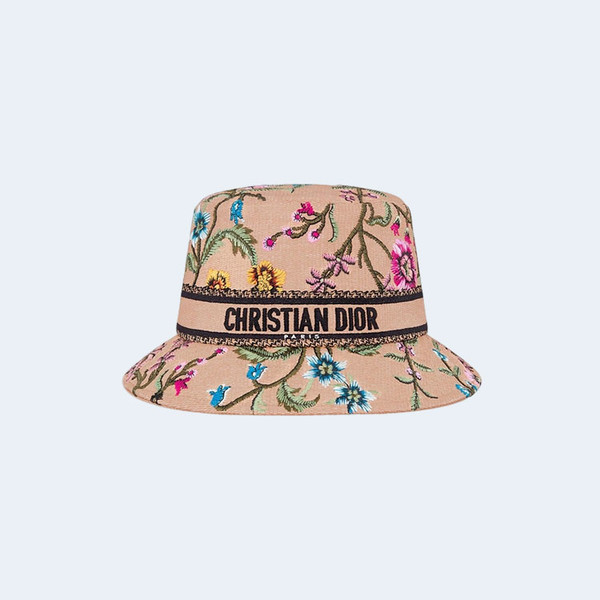 디올 D-BOBBY 페티 플로럴 베이지 스몰 버킷 햇