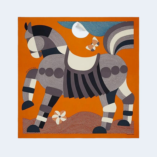 에르메스 Mon Premier Galop 140 오렌지 스카프