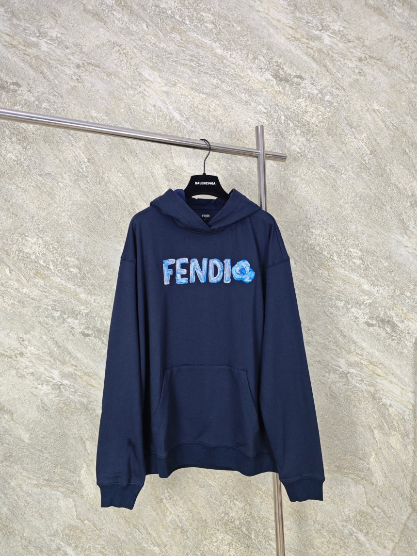 펜디 블루 코튼 후드티