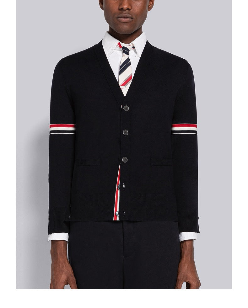 톰브라운 암 밴딩 브이넥 가디건