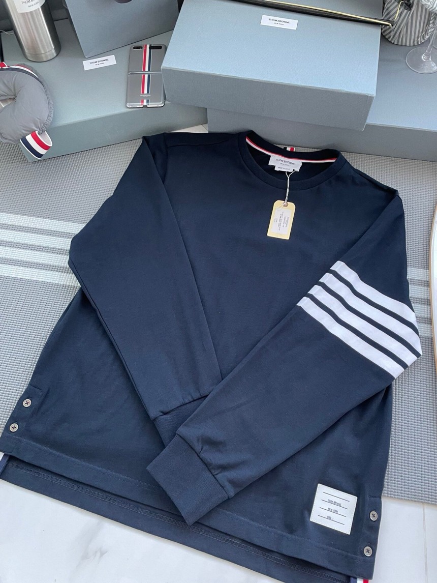 톰브라운 코튼 사선 롱슬리브 티셔츠