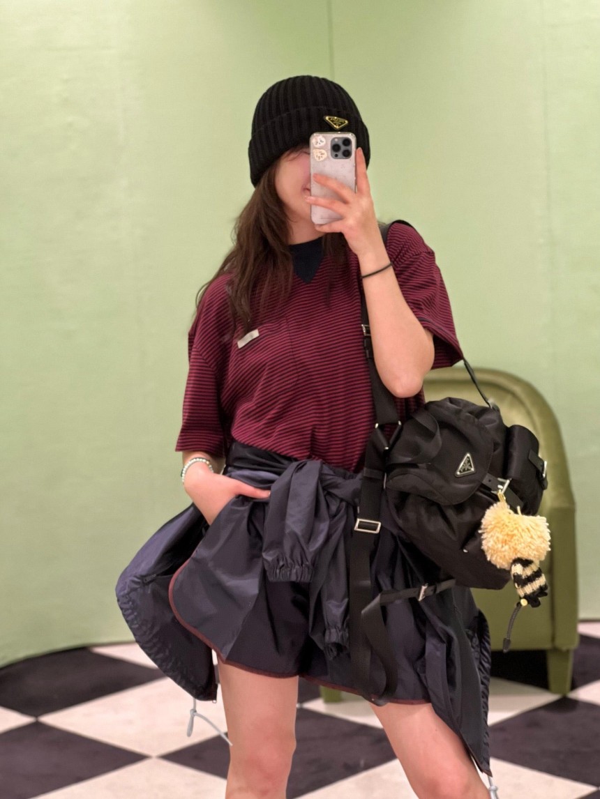 프라다 스트라이프 패턴 포켓 반소매 티셔츠