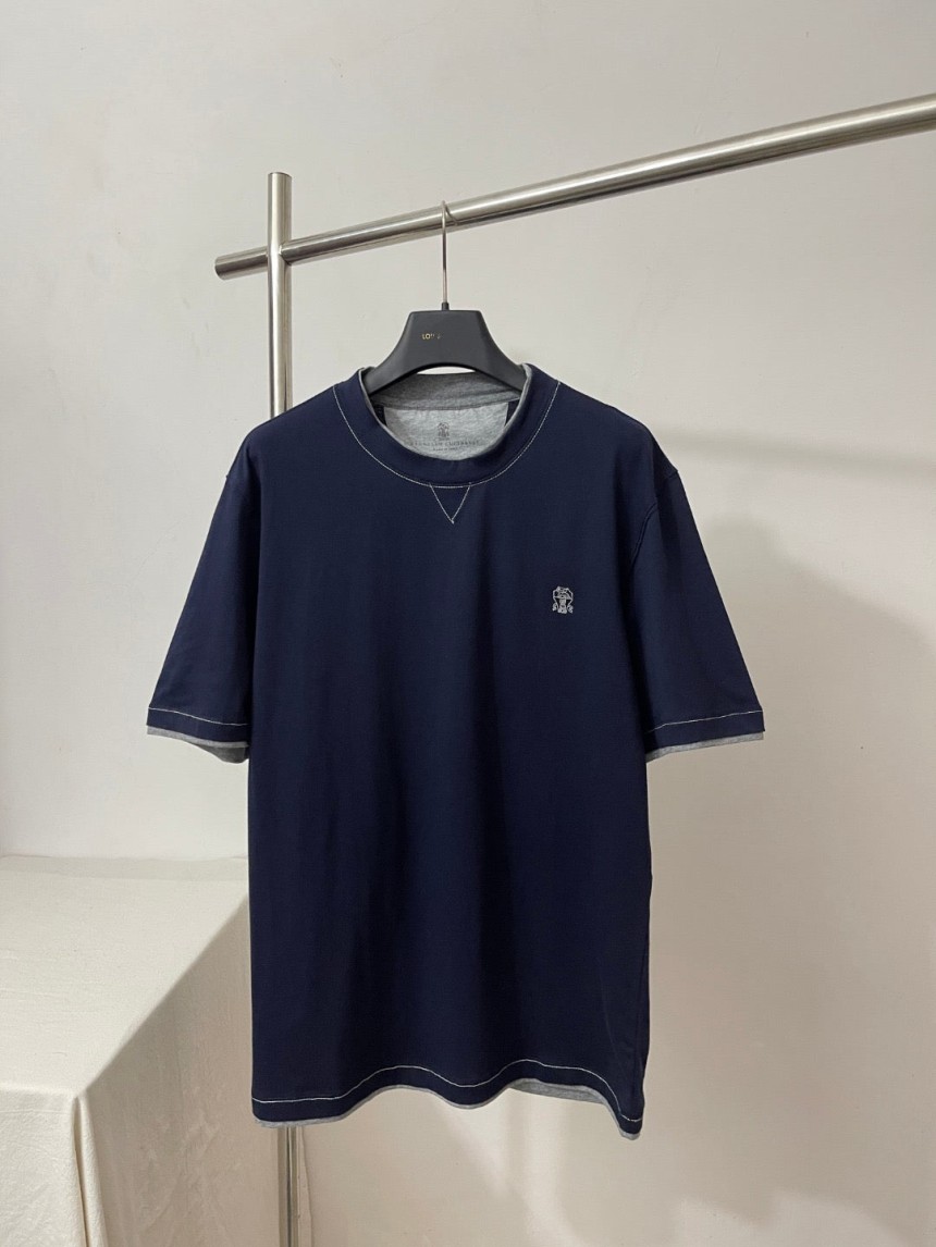 브루넬로 쿠치넬리 로고 레이어링 티셔츠