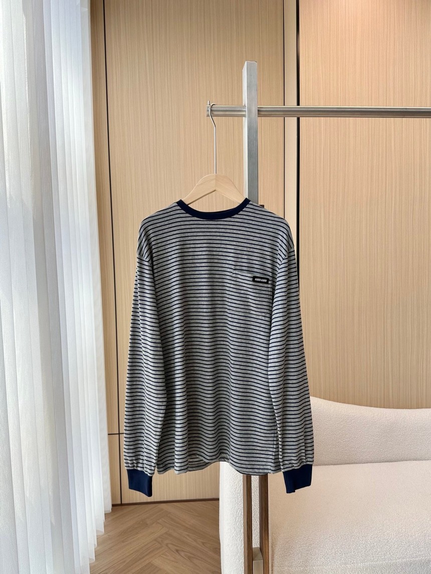미우미우 스트라이프 긴팔 저지 티셔츠