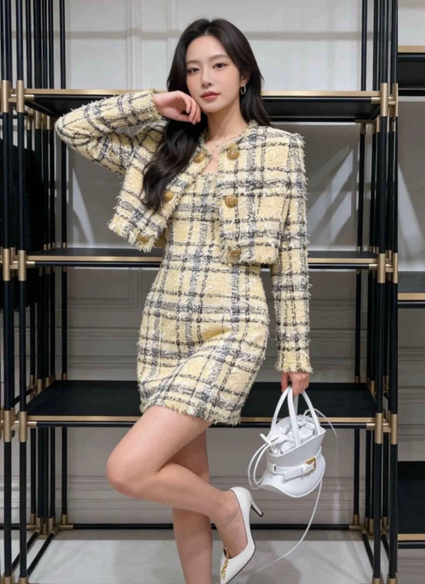 발망 크롭 트위드 자켓