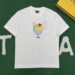 펜디 슬리브 크루넥 아이스크 티셔츠