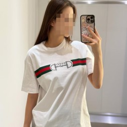 구찌 자수 코튼 저지 티셔츠