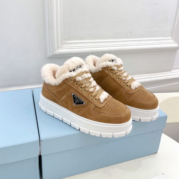 프라다 레더 시어링 다운타운 브라운