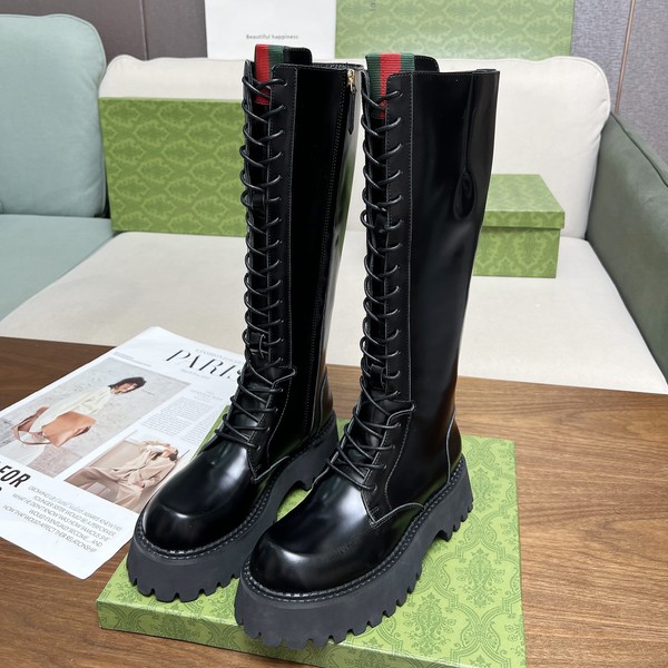 구찌 블랙 샤이니 레더 웹 롱 유광 부츠