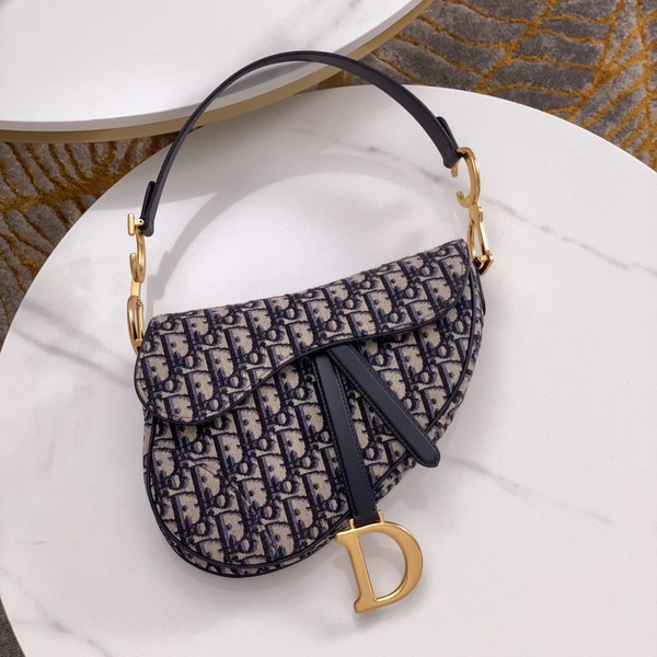 디올 오블리크 클래식 네이비 미듐 새들백