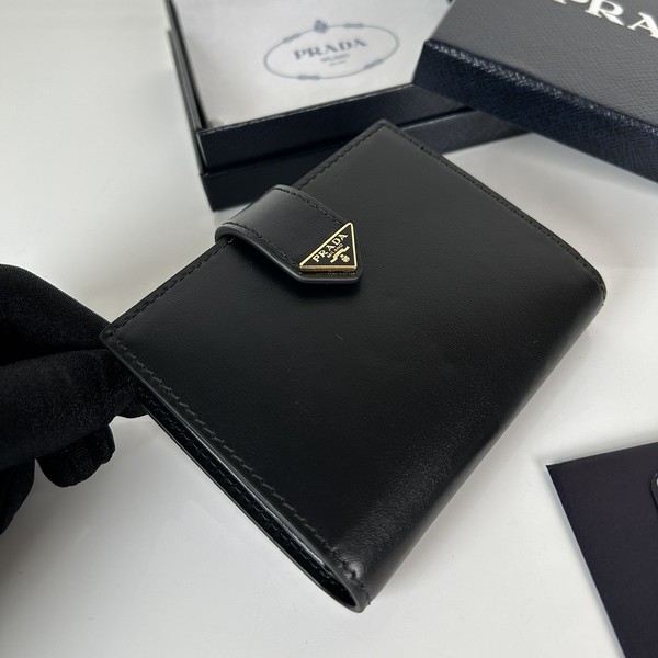 프라다 레더 크로스해치 삼각 로고 반지갑