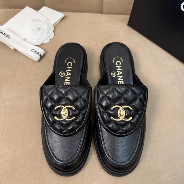 샤넬 턴락 블랙 퀼팅 슬리퍼