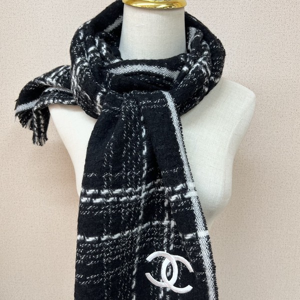 샤넬 cc 로고 머플러 울 100%