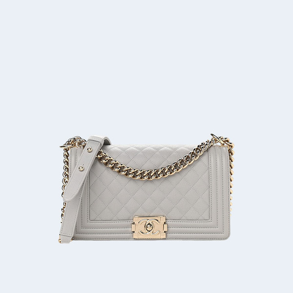 샤넬 보이백 미디움 캐비어 보이백 그레이 골드