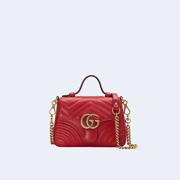 구찌 GG 마몬트 마틀라세 탑핸들 크로스백 레드