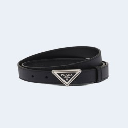 프라다 로고 버클 사피아노 가죽 벨트 실버