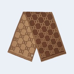 구찌 GG 체크 울 브라운 베이지 스카프