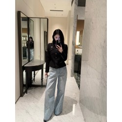 샤넬 금장 로고 블랙 트위드 자켓