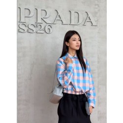 프라다 체크 포플린 셔츠