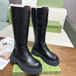 구찌 블랙 샤이니 레더 웹 롱부츠