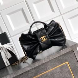 샤넬 25FW 25K 리본백 램스킨 블랙 골드 AS5849