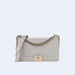 샤넬 보이백 미디움 캐비어 보이백 그레이 골드